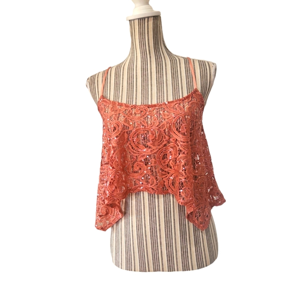 Free People Intimately Women Sequin Flowy Lace Crop Top/Tank Top Size XS/TP